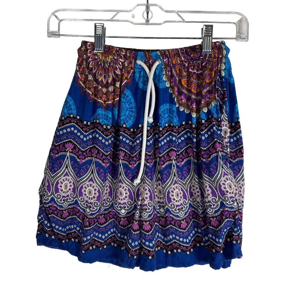 India Boutique Blue Purple Mandala Paisley Print Rayon Shorts Women S